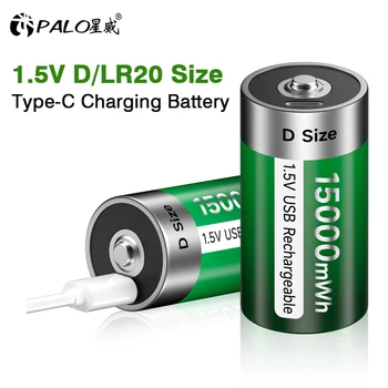 PALO 100% Оригинал 1,5 В D Размер Перезаряжаемая Батарея Type-C USB Зарядка D R20 LR20 Литий-ионные Аккумуляторы Батарея Для Обогревателя Газовой плиты