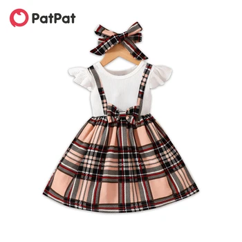 PatPat для маленьких девочек, Классическое платье в клетку с развевающимися рукавами