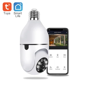 Tuya App 5MP Камера автоматического Слежения с поворотом на 360 Градусов Лампочка Wifi PTZ IP-камера Безопасности с дистанционным просмотром E27 Лампа