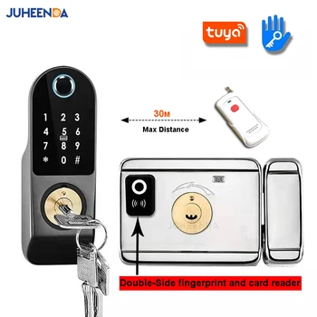 Tuya App Smart Lock Двусторонний Замок с Отпечатками Пальцев Водонепроницаемый Домашний Замок Безопасности Цифровой Пароль RFID Замок Для Входной Двери Без ключа