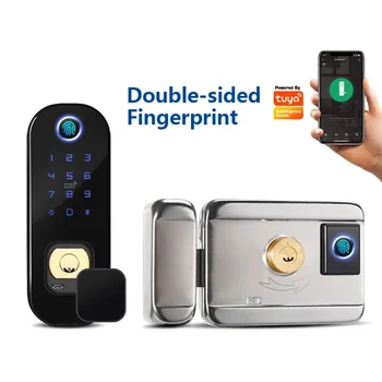 Tuya WiFi Smart Locks Двухсторонний дверной замок с защитой от отпечатков пальцев, беспроводной и биометрический замок безопасности, шифрование с ключами