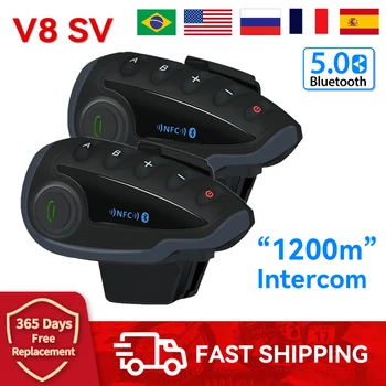 V8 VS Домофон Водонепроницаемый Bluetooth 5-Полосный Групповой Разговор Мотоциклетный Шлем Гарнитура FM-радио NFC Bluetooth 5,0 1200 М для 5 Гонщиков