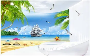 WDBH 3d обои на заказ фото Мальдивы вид на море пляж с кокосовыми пальмами домашний декор 3d настенные фрески обои для стен 3 d