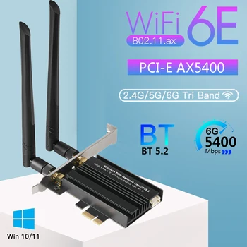 WiFi 6E 5400 Мбит/с Трехдиапазонный 2,4 G/5G/6GHz Беспроводной Гигабитный Сетевой адаптер PCIE Bluetooth 5,2 WiFi Адаптер Для Win 10/11