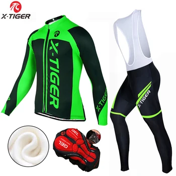 X-Tiger Зимний Комплект из джерси для Велоспорта, Термо-Флисовая Одежда для Велоспорта MTB, Велосипедная Одежда, Сохраняющая тепло, Костюм для велоспорта на горном Велосипеде