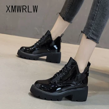 XMWRL/Женские ботильоны; Коллекция 2021 года; Осенняя женская обувь из лакированной кожи; Модные ботильоны на квадратном каблуке для женщин; Осенняя обувь; Ботильоны