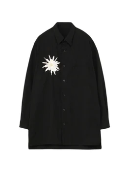 y-3 Owen Черная рубашка Унисекс с цветочной Вышивкой yohji yamamoto homme man темно-японский стиль yamamotos y3 мужская одежда yohji men
