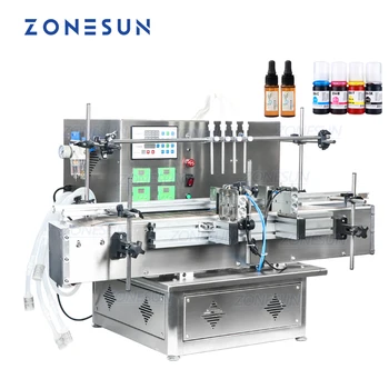 ZONESUN Автоматическая Машина для розлива жидкого сока и лосьона с перистальтическим насосом с 4 головками, Косметический наполнитель для бутылок с цепным конвейером
