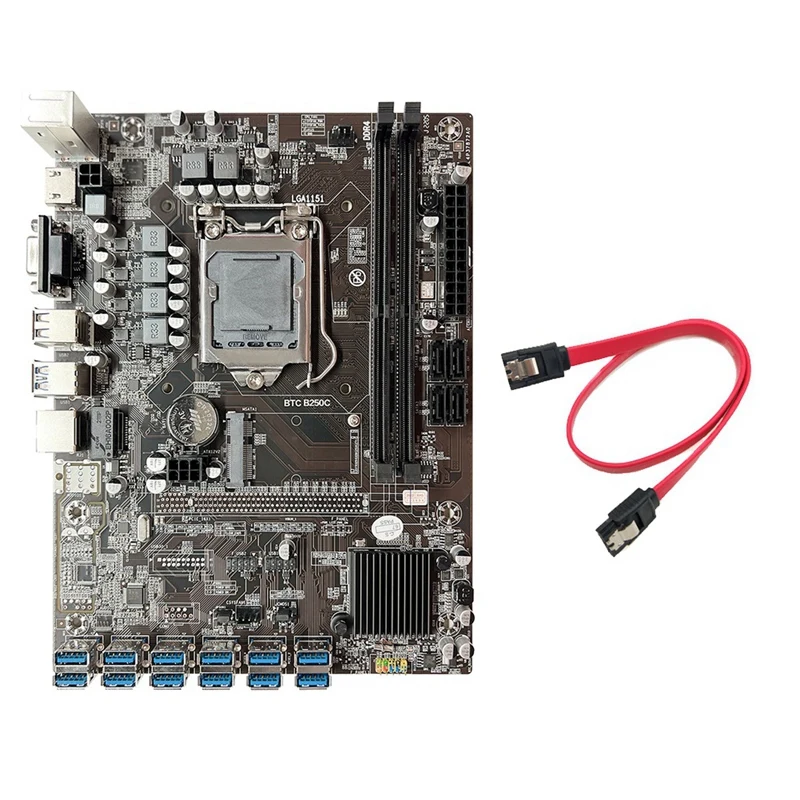 Материнская плата B250C для майнинга BTC + кабель SATA 12XPCIE к слоту USB3.0 GPU LGA1151 DDR4 Для майнера BTC