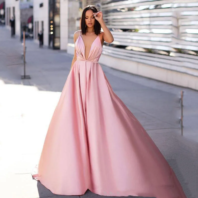 Smileven Сексуальное розовое официальное вечернее платье с V-образным вырезом arabia на бретельках, вечернее платье для вечеринок, платья для выпускного вечера трапециевидной формы