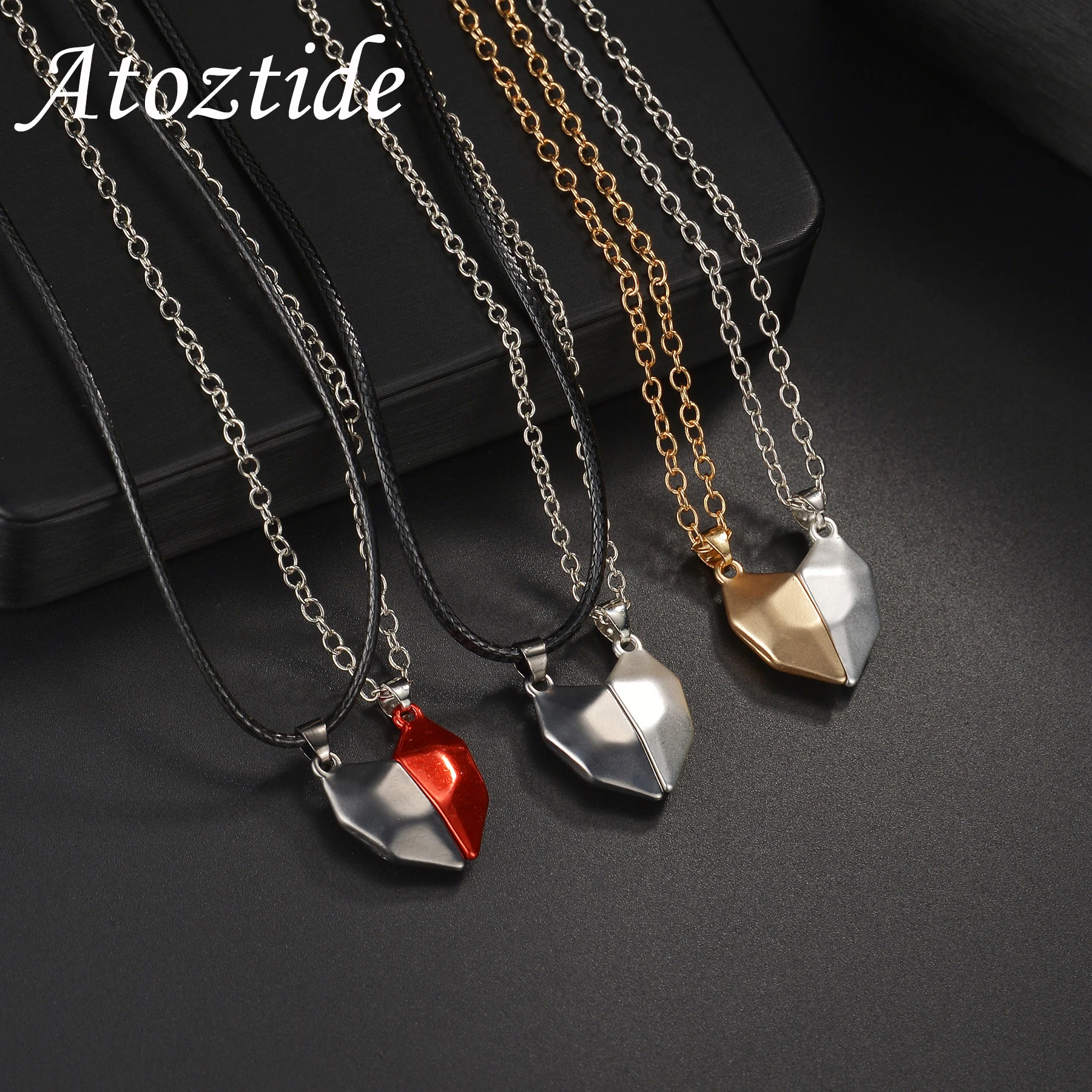 Atoztide Тренд, 1 пара, ожерелье с подвеской в виде сердца на магните, для пары, женщин, мужчин, Цепочка на ключицу из магнитного материала, Рождественский ювелирный подарок