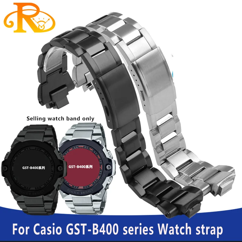Твердый ремешок из тонкой стали для часов Casio, ремешок для часов G-Shock steel heart серии GST-B400, мужской браслет, кнопка-бабочка