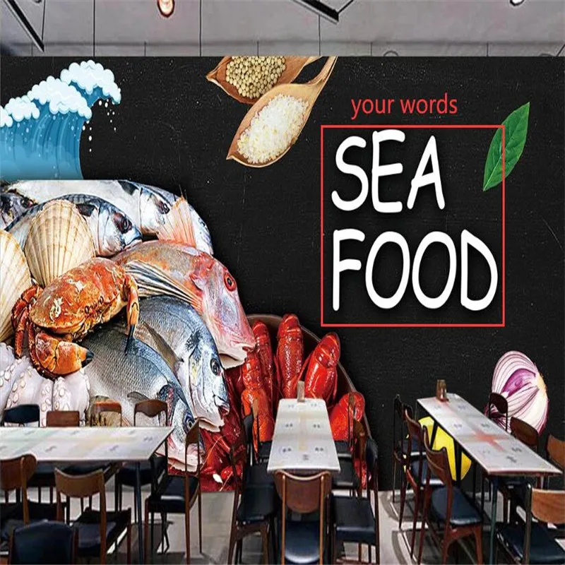 Фотообои из морепродуктов на заказ 3D Магазин Морепродуктов Ресторан Закусочная Промышленный Декор Фоновые обои 3D Papel De Parede