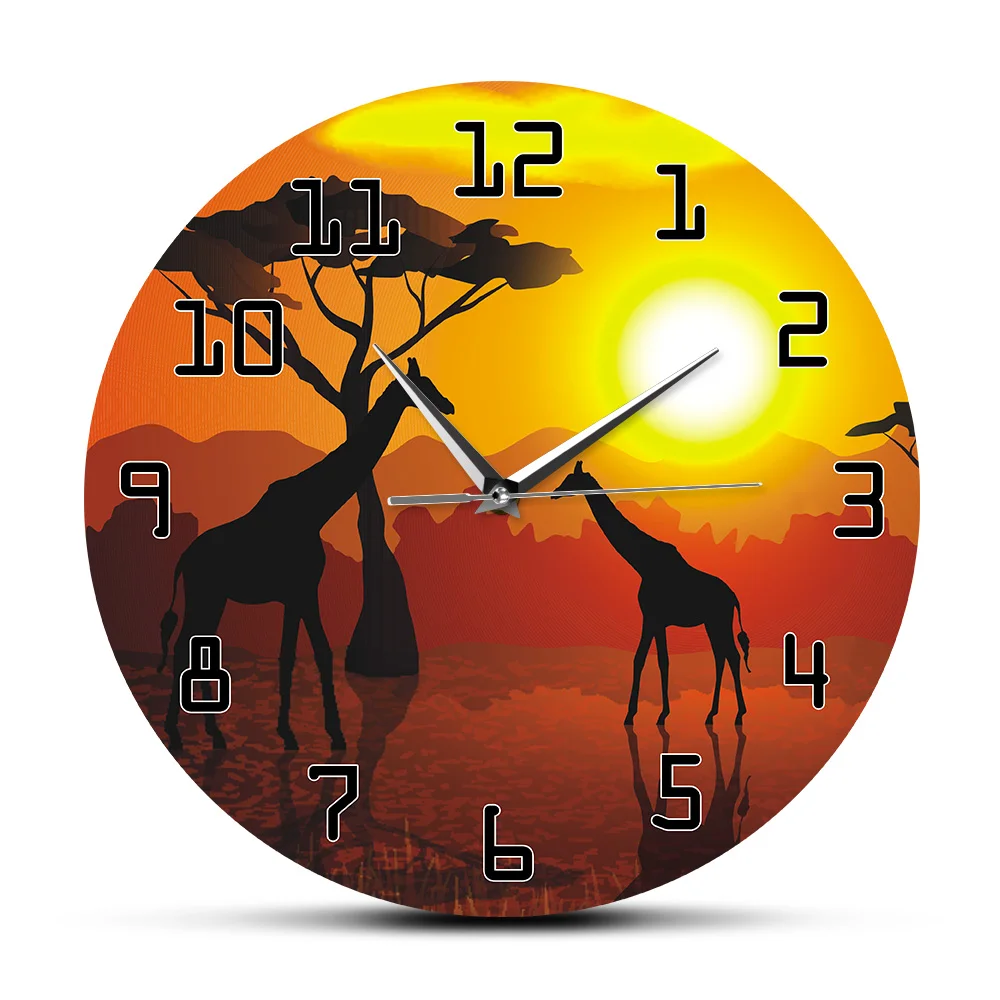 Жирафа Камелопард Печать Настенные Часы Зоолог Домашний Декор Африканская Дикая Природа Животное Бесшумные Не тикающие Часы Подарок Любителю Жирафа