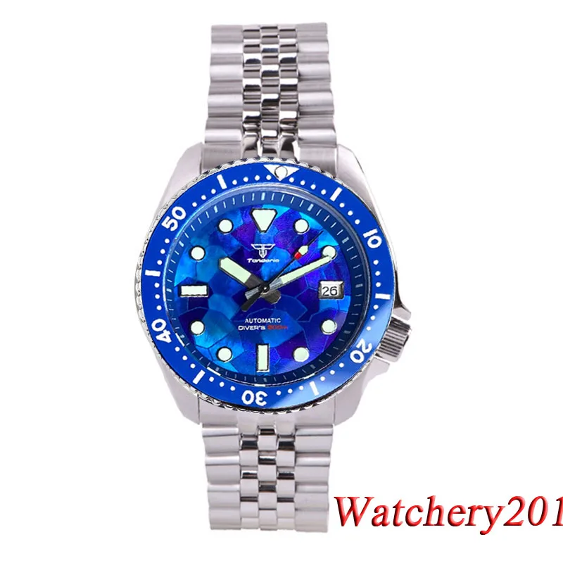 41 мм Мужские часы Diver, синий, черный, перламутровый циферблат, Сапфировое стекло, Япония NH35, автоматический 200 м, водонепроницаемый индикатор даты