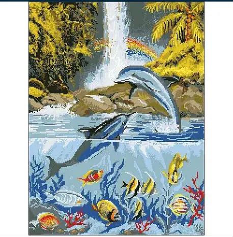 Вышивка Посылка Первоклассные наборы для вышивания крестиком Любители животных с дельфинами Лучший выбор Прямая продажа с Фабрики