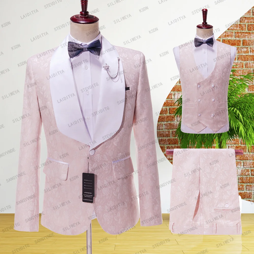 2023 Новый Стиль, Розовый Повседневный мужской костюм, Приталенный Тип, Комплект из 3 предметов, Однобортное Дышащее тонкое платье для выпускного Вечера, куртка для вечеринок и путешествий