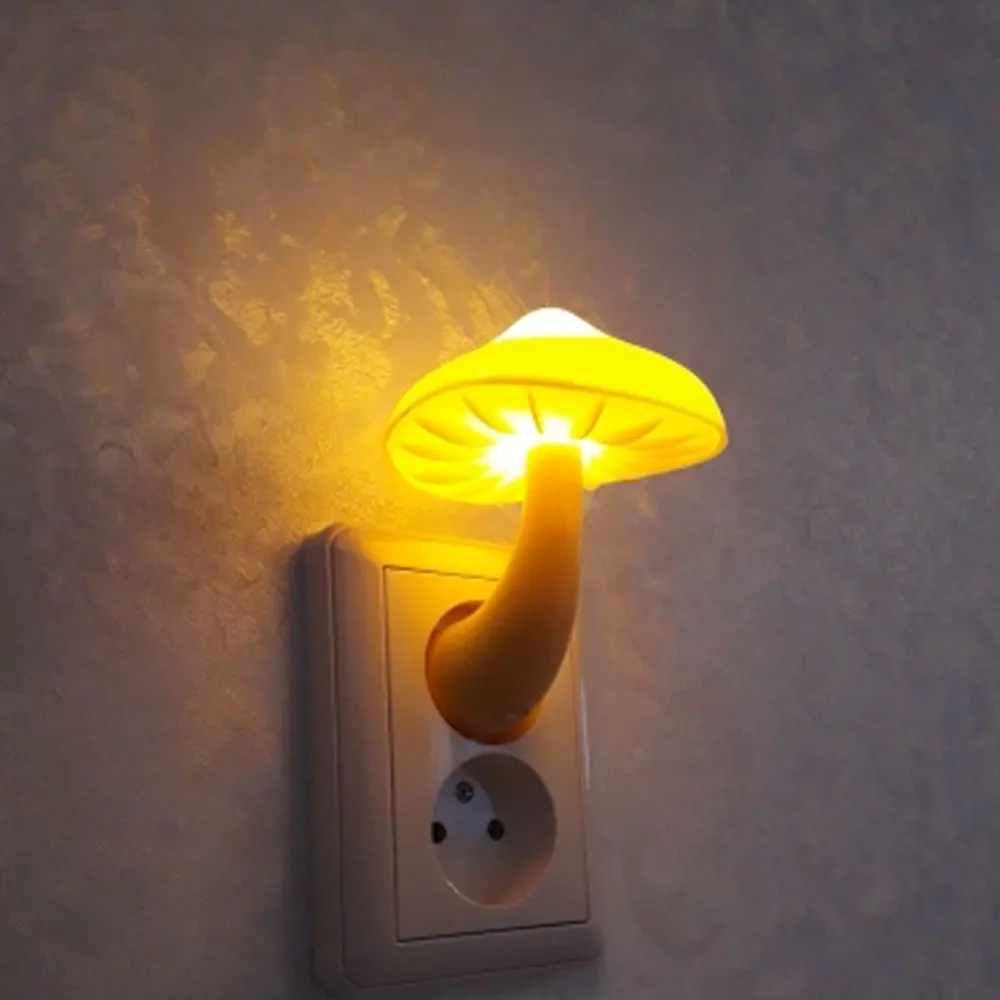 Светодиодный ночник Грибовидная Настенная розетка Лампа EU US Plug Теплый белый Датчик контроля освещения спальни Атмосфера Украшения дома
