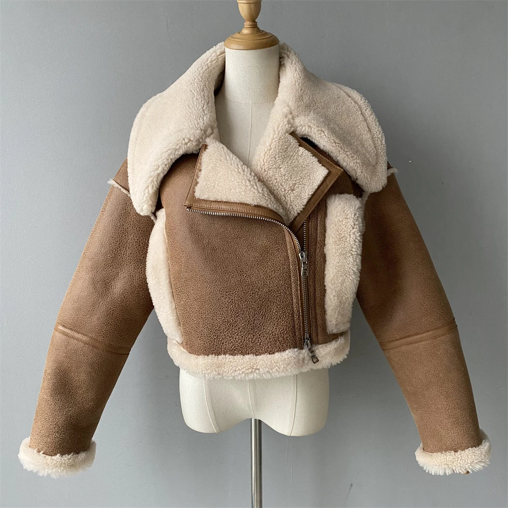 Jaxmonoy/ Женская Зимняя куртка-дубленка, женские короткие пальто из натуральной кожи, Супер Теплая Верхняя одежда с мехом ягненка Внутри, Новый Стиль 2022 года