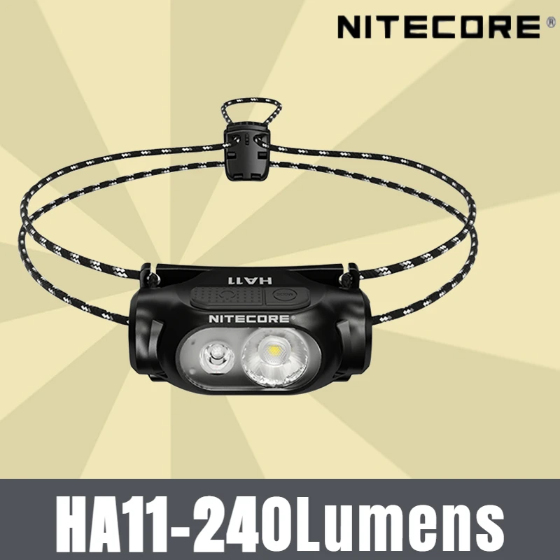 Налобный фонарь NITECORE HA11 для ночного бега 240 люмен, максимальное время работы 40 часов, включая батарею AA