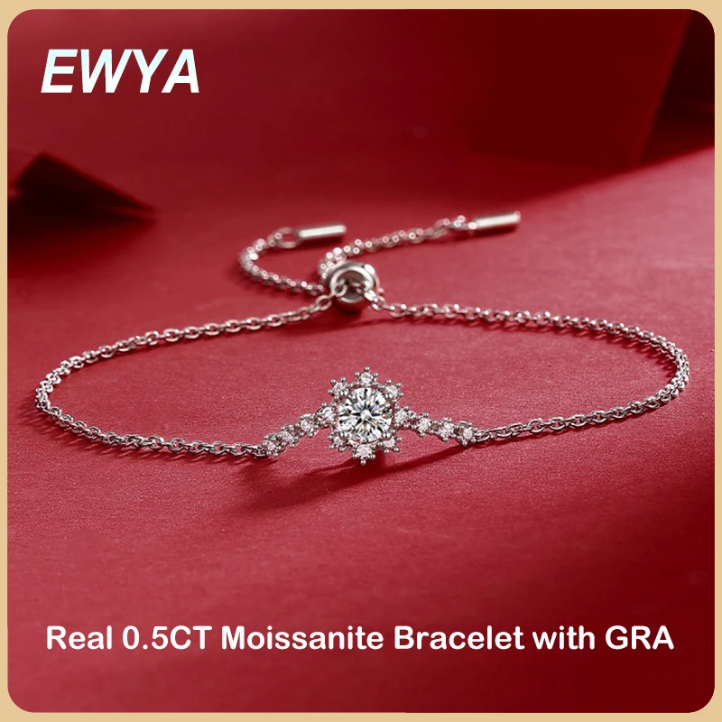 EWYA 100% Настоящий GRA Сертифицированный 0.5CT 5 мм Муассанит Браслет для Женщин S925 Стерлингового Серебра Браслеты с Бриллиантами Изысканные Ювелирные Изделия
