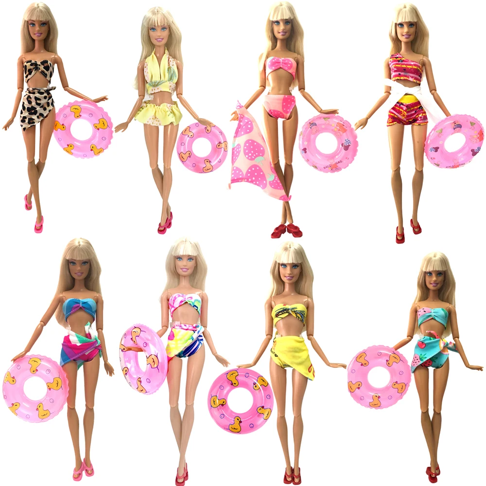 NK 1 Комплект Купальников Принцессы, Пляжный купальный костюм, Тапочки, Плавательный Буй, Спасательный круг, кольцо для куклы Барби, Аксессуары, Подарочная игрушка JJ