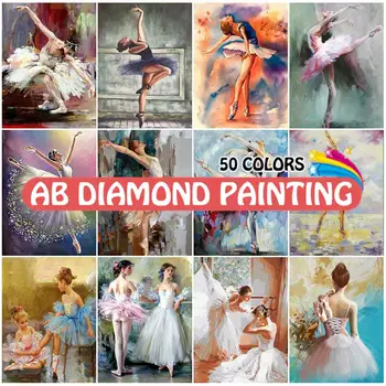 Алмазная картина 50 цветов, Портрет Балерины, вышитый крестом, 5D, сделай сам, Мозаика, Красота, Стразы, AB, Сверла, наклейки на стены