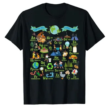 Алфавит, День Земли, каждый день, азбука, Спасите планету, Учитель, Детская футболка, Экологическая осведомленность, графическая футболка, Топы из переработанной природы