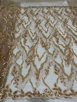 Африканская бархатная кружевная ткань с блестками, новейшее золото, высококачественная нигерийская вышитая африканская кружевная ткань 5 ярдов для вечернего платья