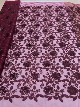 Африканская кружевная ткань с пайетками 2023, Высококачественный Кружевной материал с вышивкой, Нигерийская французская сетчатая кружевная ткань для свадебного платья