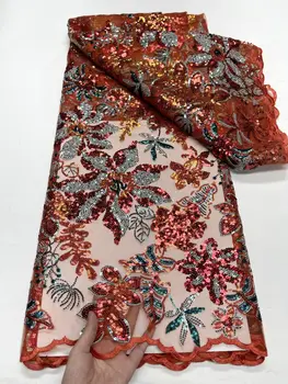 Африканская Нигерийская лазерная вышивка, Французские блестки, кружевная ткань Sinya, Высококачественная Тюлевая сетка, кружево для Свадебного женского платья, 5 ярдов