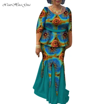 Африканские женские наряды, комплект из 2 предметов, Женская одежда, блузка с африканским принтом и длинные юбки, юбки в стиле Анкара, комплект одежды WY6488