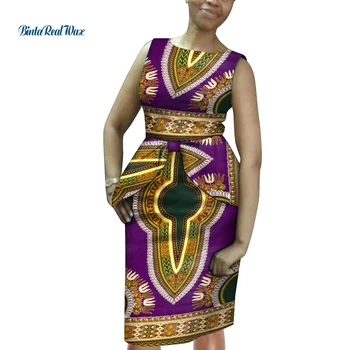 Африканские Элегантные платья для женщин, Африканское Женское платье в стиле Дашики, Анкара, Женские Платья с Фонариками, Трапециевидные Платья без рукавов, Wy9710
