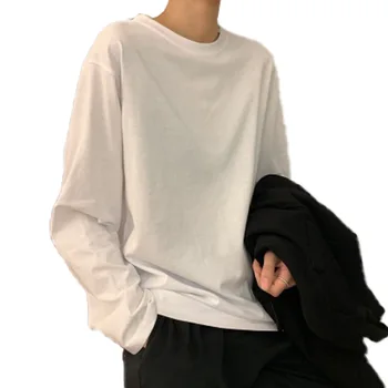 Белая базовая рубашка Женская на лето и осень 2023, Новая Женская модная футболка в корейском стиле с длинными рукавами и однотонным принтом