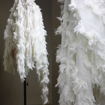 Белая объемная жаккардовая ткань с кисточками, пальто, Брюки, Дизайнерская ткань для пошива одежды по метру