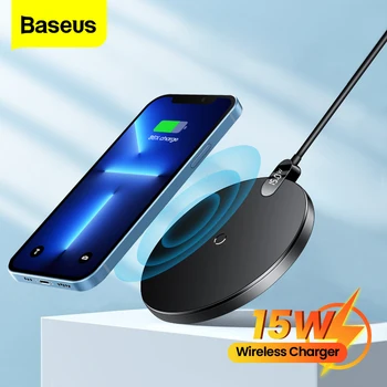 Беспроводное зарядное устройство Baseus мощностью 15 Вт, светодиодный цифровой дисплей, быстрая беспроводная зарядная панель для iPhone 13 12 11 Pro Max Samsung Xiaomi Mi Huawei