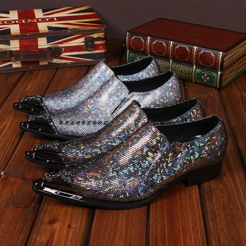 Блестящие Разноцветные мужские модельные туфли с металлическим острым носком Итальянских брендов мужской обуви Оксфорд, Официальная обувь из змеиной кожи Для мужчин