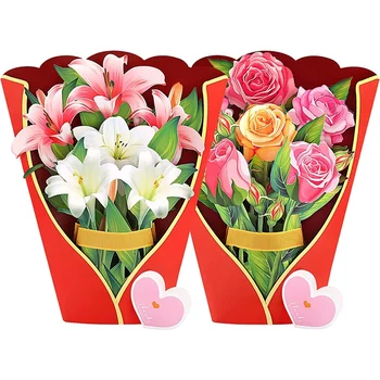 Бумажные всплывающие открытки, букет лилий и роз, 3D всплывающие поздравительные открытки для мамы, поздравительные открытки на День матери на все случаи жизни