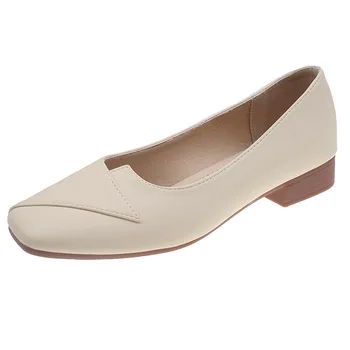 Весенне-летняя новая дизайнерская женская обувь на плоской подошве с квадратным носком, повседневная обувь из мягкой кожи с мелким носком, мамина обувь
