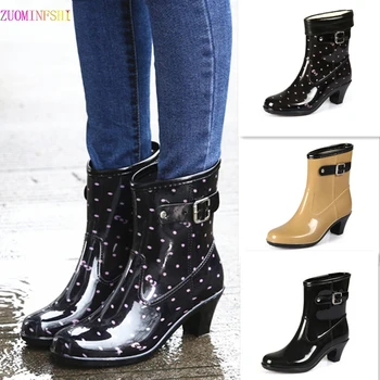Весенне-осенние ботильоны на высоком каблуке, женские модные непромокаемые сапоги, женские непромокаемые высокие сапоги-дождевики, водонепроницаемые ботинки со стеклом