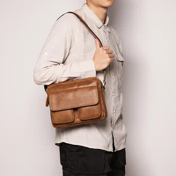 Винтажная мужская кожаная сумка для iPad на одно плечо, женская сумка-мессенджер из матовой кожи, модная универсальная маленькая квадратная сумка