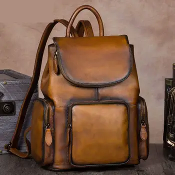 Винтажный Модный рюкзак ручной работы из воловьей кожи высокого качества, большой емкости, Повседневный Простой рюкзак в британском стиле для женщин