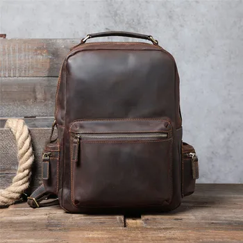Винтажный мужской рюкзак Crazy Horse из воловьей кожи, повседневный простой рюкзак для путешествий, женская сумка для ноутбука большой емкости, школьный ранец