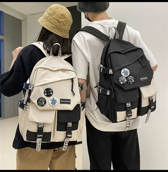 Водонепроницаемый нейлоновый Женский рюкзак для путешествий, большой емкости, Студенческий мужской для подростка, черно-белая сумка для ноутбука в стиле пэчворк
