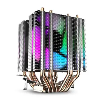 Воздушный охладитель процессора с 6 Тепловыми Трубками, Двухбашенный Радиатор С 90-мм Радужными светодиодными вентиляторами Для Intel 775/1150/1155/1156/1366