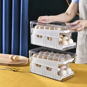 Выдвижной холодильник для хранения яиц, двухслойный держатель для яиц, Портативный прозрачный контейнер для хранения продуктов, кухонные инструменты