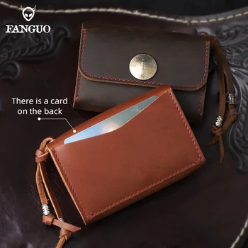 Двойной карман для карт Ручной работы Crazy Horse Кожаный держатель для карт кошелек Винтажный Портативный кошелек для хранения монет денежный мешок