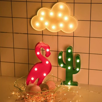 Декоративный ночник Кактус Фламинго Лампы Детская комната Спальня Настольная лампа на батарейках типа АА для декора стен Праздничные огни подарок