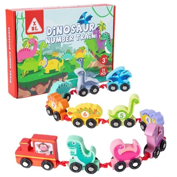 Деревянная Игрушка Деревянный Поезд с динозавром, Детская Игрушка для распознавания цвета, Тележка с динозавром, игрушка для координации рук и ног, подарок ребенку На День рождения
