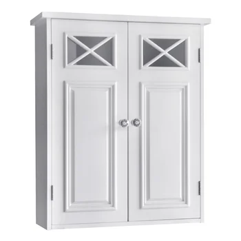Деревянный настенный шкаф Dawson с поперечным формованием и 2 дверцами, белый